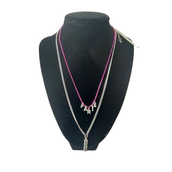 NWT KARL LAGERFELD PARIS Two-Tone Pavé Paris Layered Pendant Necklace - Picture 2 of 6